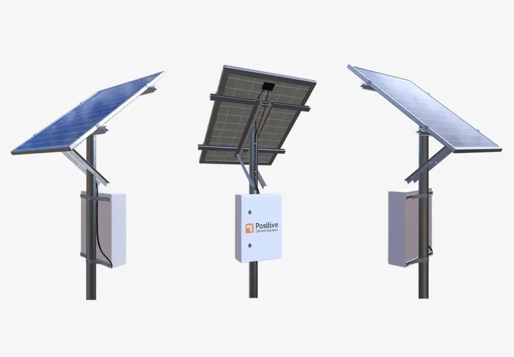 several solar panels on a pole