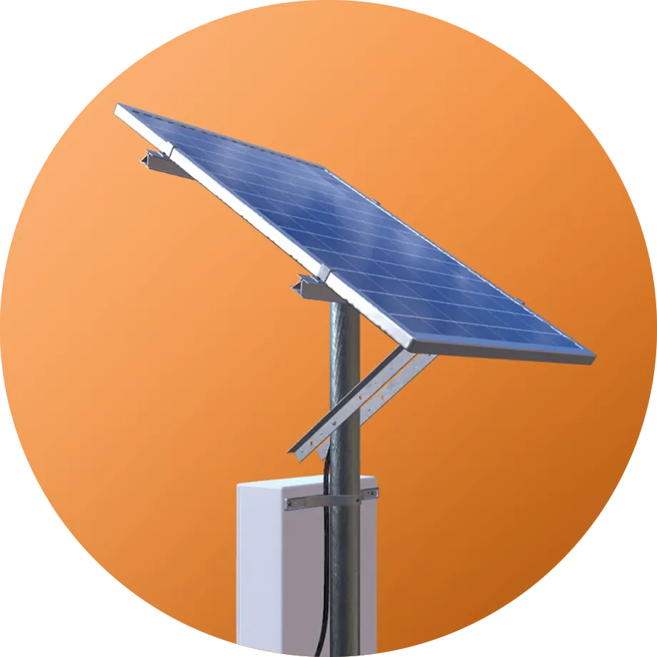 a small pole mounted solar system for remote gate openers, point to point, and IOT applications