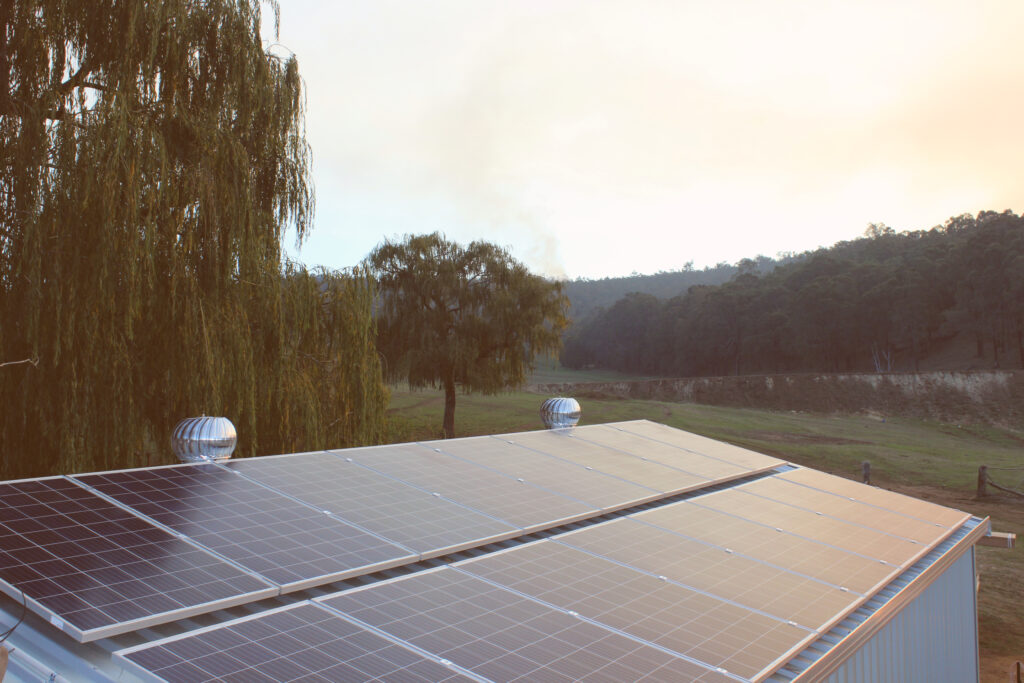 offgrid solar array on a shed in the ferguson valley near bunbury western australia